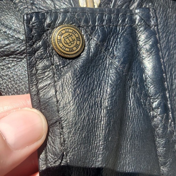 Vintage LeWorld Leather Bomber Jacket Black Patchwork Biker Motorcycle Mens Lg - Picture 11 of 16